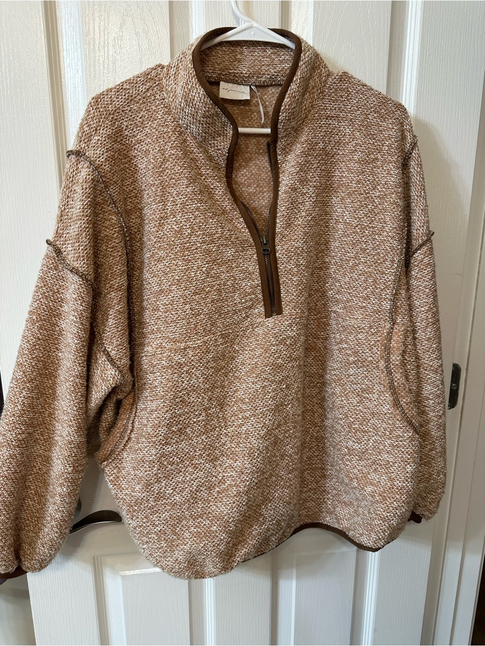 Urban Outfitters Heathered Brown Half-Zip Cowl Sweater